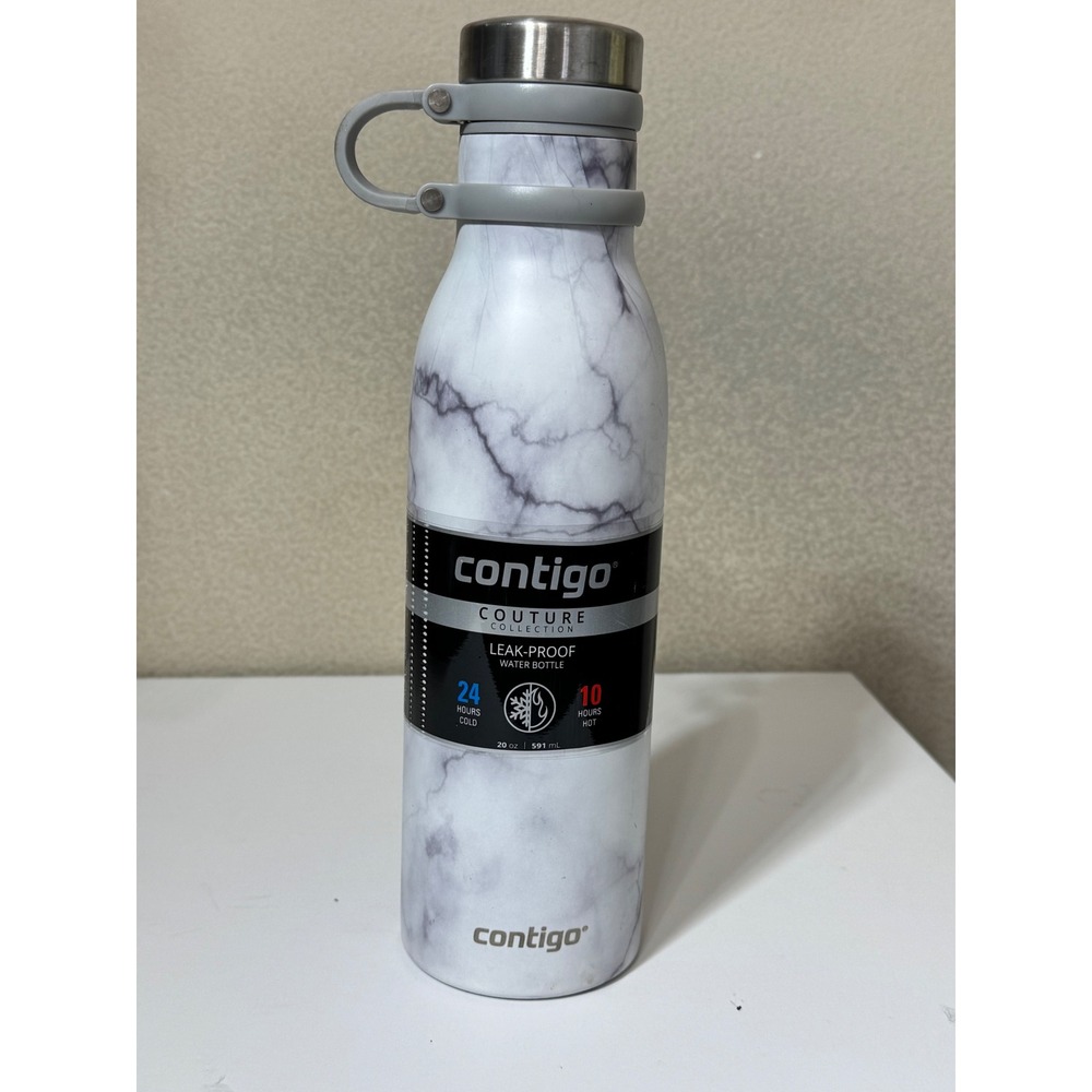 Contigo Couture Water Bottle 20oz White Marble Stainless Steel Leak-Proof New